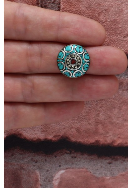 Turkuaz ve Mercan Taşlı Gümüş Renk El Yapımı Otantik Nepal Yüzük modelleri