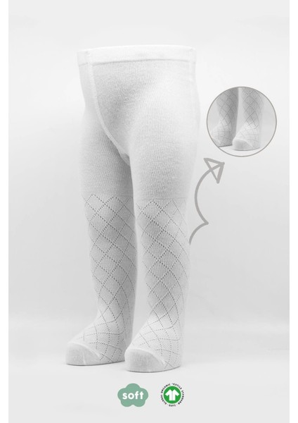 Bistyle Tekli Ekose Kabartma Penye Külotlu Çorap BS50105 Beyaz