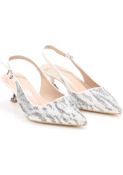 Pisagor PS-32370 Kadın 4 cm Arkası Açık Taşlı Abiye Stiletto Ayakkabı