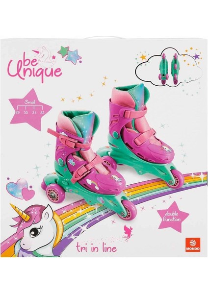 Çocuk Pembe Unicorn Desenli Inline 3 Tekerlekli Paten