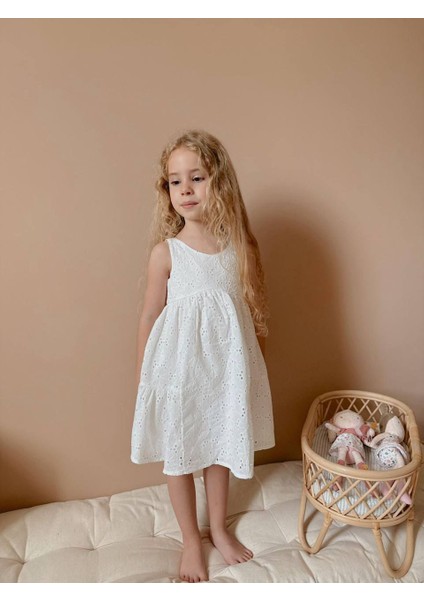 Yigit Butik Brode Kumaş Askılı Kız Çocuk Elbise