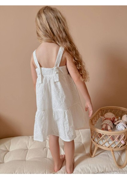 Yigit Butik Brode Kumaş Askılı Kız Çocuk Elbise
