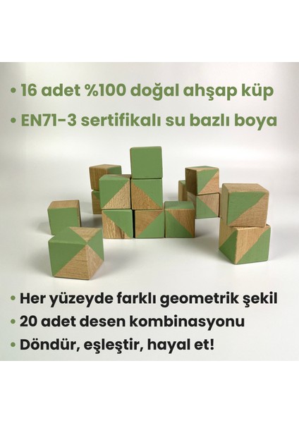 Ahşap Geometrik Küp Puzzle | Montessori Zeka Oyuncağı | 3+ Yaş | Eğitici Ahşap Küpler | En-71 Sertifikalı Boyalar