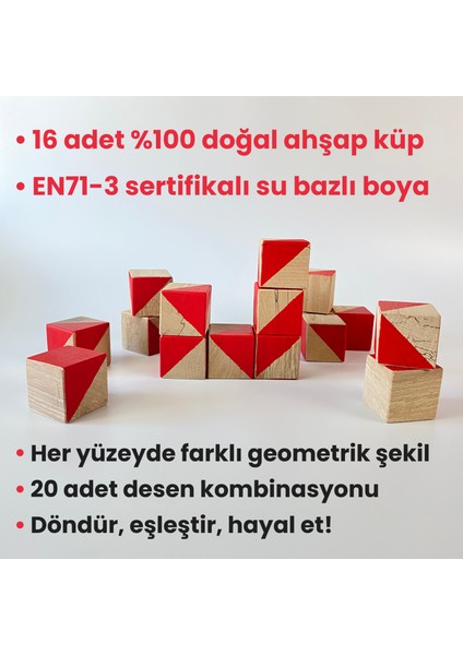 Ahşap Geometrik Küp Puzzle | Montessori Zeka Oyuncağı | 3+ Yaş | Eğitici Ahşap Küpler | En-71 Sertifikalı Boyalar fiyatları