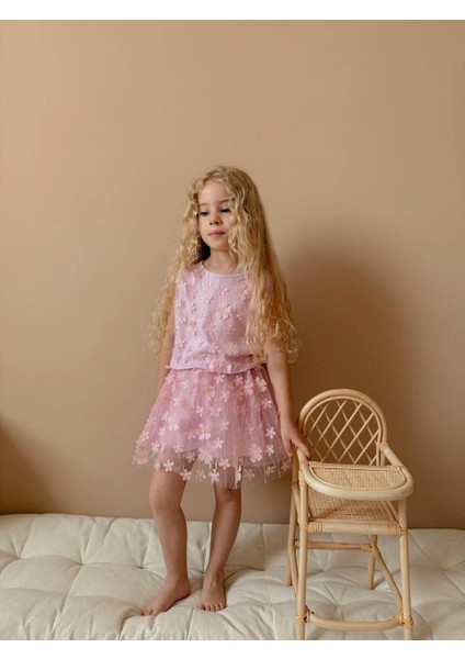 Yigit Butik Çiçek Işlemeli Tüllü Kız Çocuk Takım