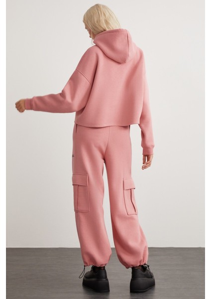 Atenas Relaxed Fit Uzun Kol Kanguru Cepli Kapüşonlu Pembe Sweatshirt indirimleri