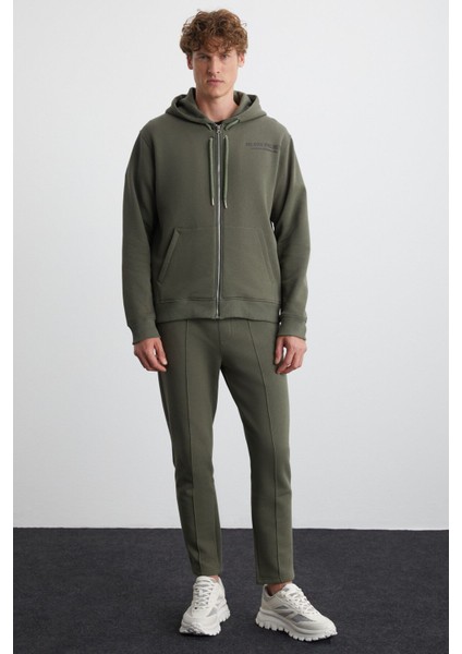 Gogh Erkek Pamuklu Kapüşonlu Sırt Baskı Detaylı Relaxed Fit Haki Sweatshirt