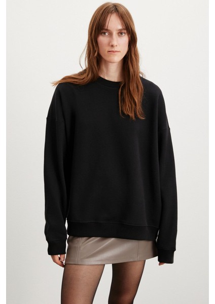 Allys Kadın Bisiklet Yaka Oversize Basic Siyah Sweatshirt