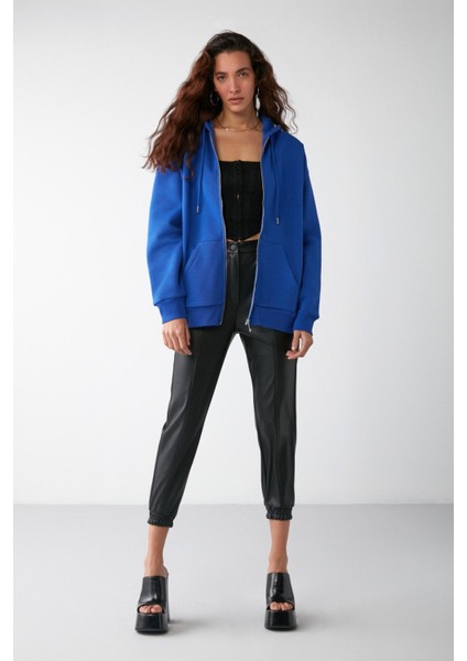 Alena Basic Oversize Lacivert Tekli Sweatshirt fırsatları