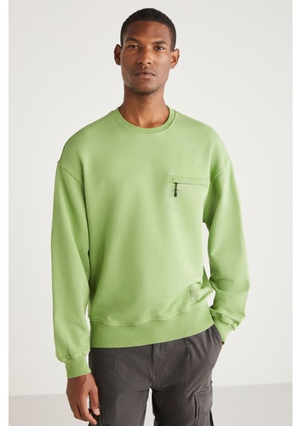Casper Erkek Fermuarlı Cepli Yuvarlak Yakalı Yeşil Sweatshirt