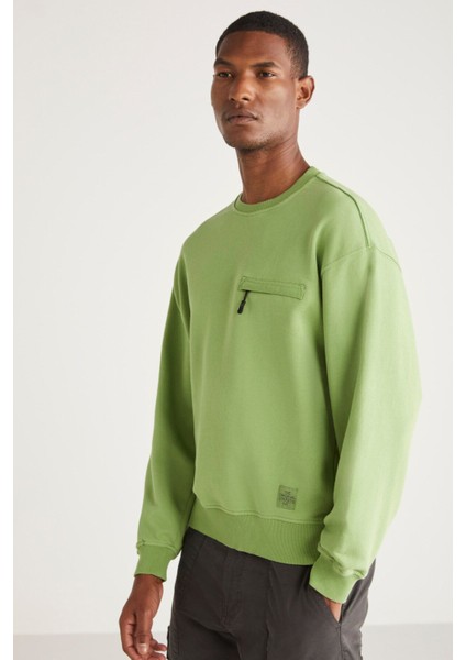 Casper Erkek Fermuarlı Cepli Yuvarlak Yakalı Yeşil Sweatshirt modelleri