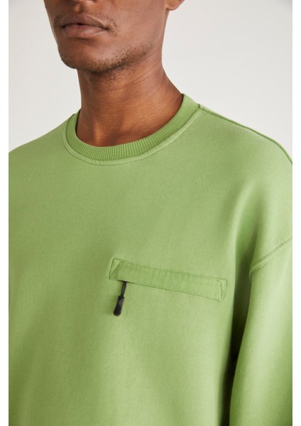 Casper Erkek Fermuarlı Cepli Yuvarlak Yakalı Yeşil Sweatshirt indirimleri