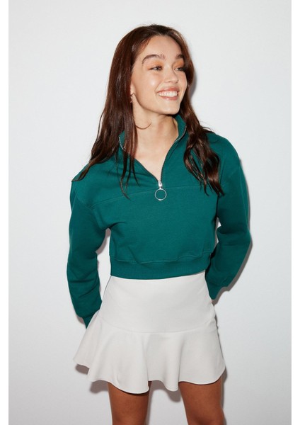 Moss Crop Fit Yeşil Sweatshirt