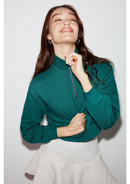Moss Crop Fit Yeşil Sweatshirt