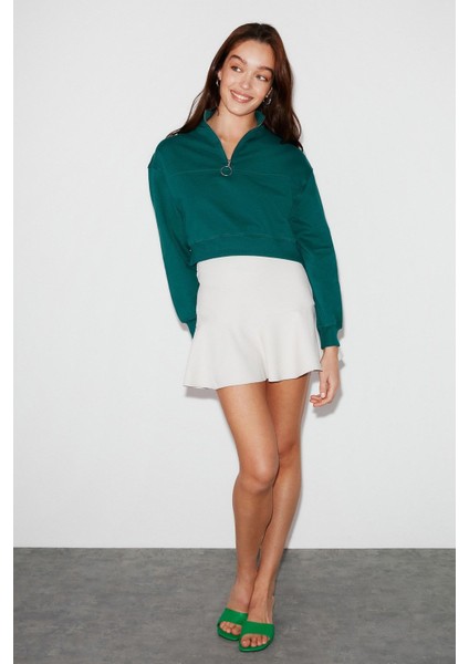 Moss Crop Fit Yeşil Sweatshirt