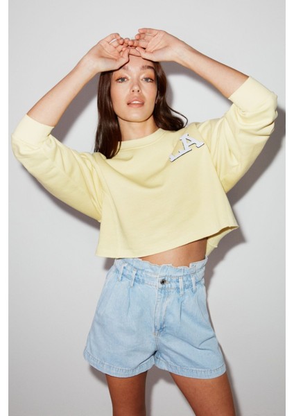 Clara Kadın Hafif Dökümlü Yakası Dantelli Askılı Büyük Beden Sarı Sweatshirt fiyatları