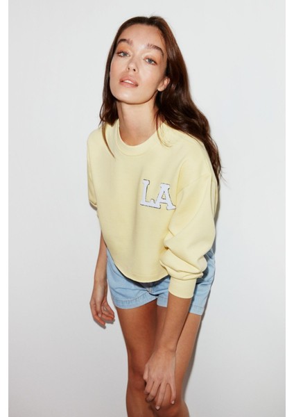 Clara Kadın Hafif Dökümlü Yakası Dantelli Askılı Büyük Beden Sarı Sweatshirt fırsatları