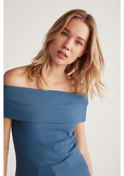Debby Omzu Açık Slim Mavi Bluz modelleri
