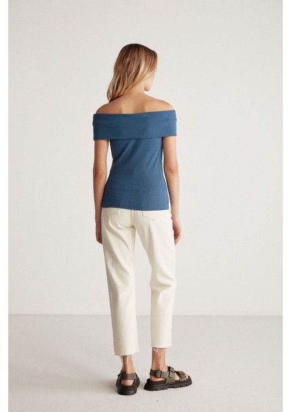 Debby Omzu Açık Slim Mavi Bluz