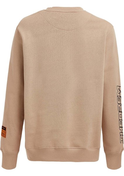 Mıdtown Erkek Çok Pozisyonlu Baskılı Büyük Süs Etiketli Içi Polarlı Bej Sweatshirt