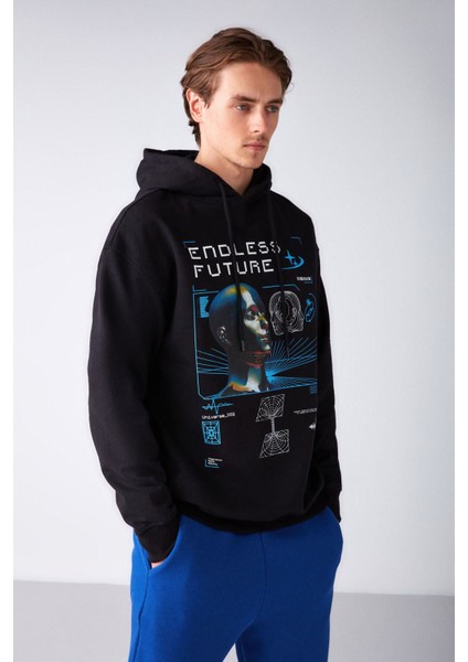 Warrıor Erkek Içi Polarlı Metaverse Baskılı Kapüşonlu Kordonlu Siyah Sweatshirt fırsatları