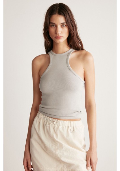 Jessey Kadın Halter Yaka Fitilli Esnek Kumaşlı Vücudu Saran Bluz