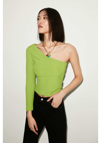 Bloom Asimetrik Slim Fit Yeşil Bluz modelleri