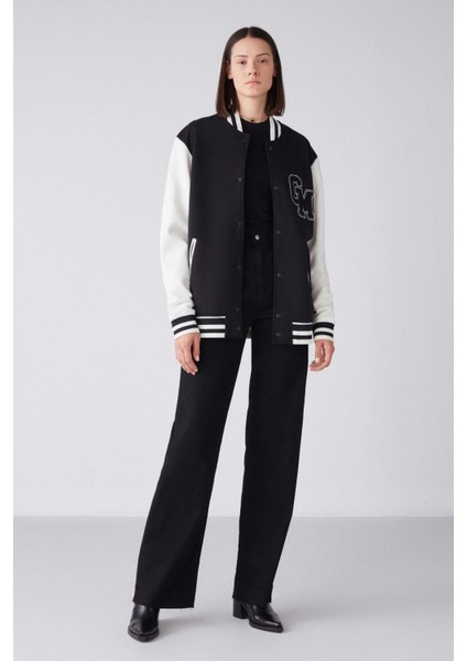 Gıorgıa Bomber Regular Kolej Siyah Sweatshirt