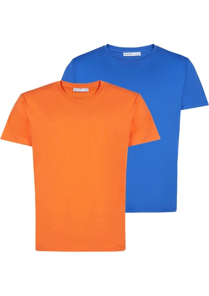 Utah Erkek Ikili Set Slim Fit Mavi / Turuncu T-Shirt