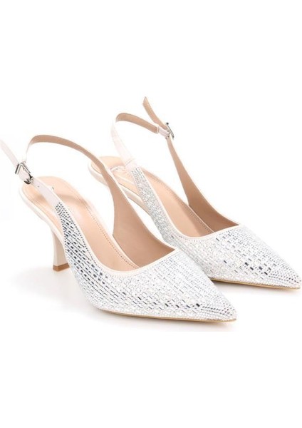 PS-31971 8 cm Topuklu Kadın Taşlı Arkası Açık Stiletto Abiye Ayakkabı