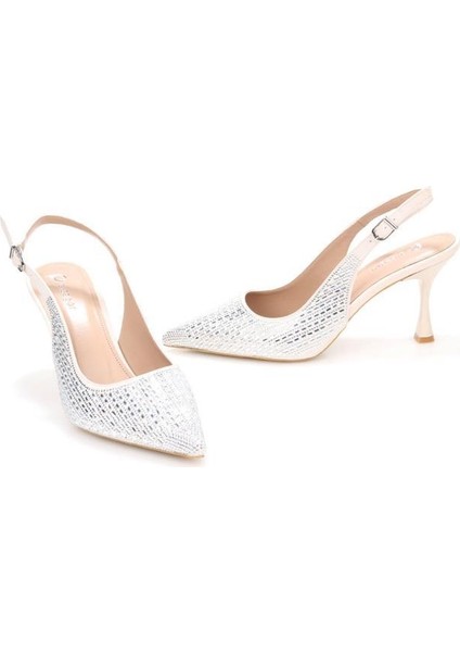 PS-31971 8 cm Topuklu Kadın Taşlı Arkası Açık Stiletto Abiye Ayakkabı fiyatları