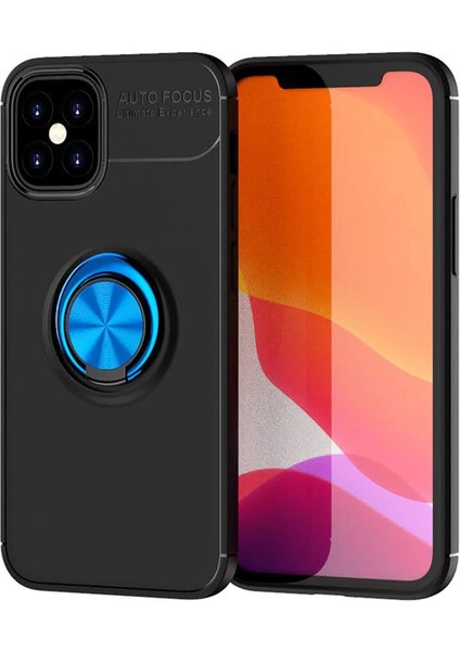 Iphone 12 Mini Kılıf Range Yüzüklü Silikon - Siyah-Mavi Inslm