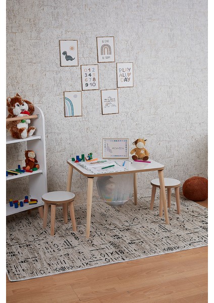 Çocuk Aktivite Masası, Çalışma Masası Sandalye Takımı Sepetli Etkinlik Masası- Yaz- Sil Yüzey
