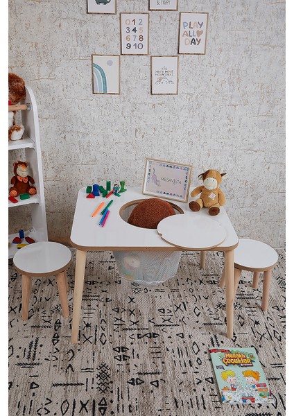 Çocuk Aktivite Masası, Çalışma Masası Sandalye Takımı Sepetli Etkinlik Masası- Yaz- Sil Yüzey indirimleri