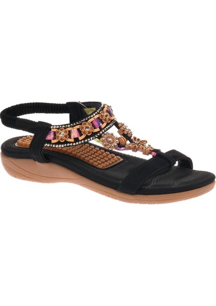 - 9639 | Kadın Hakiki Deri Ortopedik Sandalet - Siyah - 39