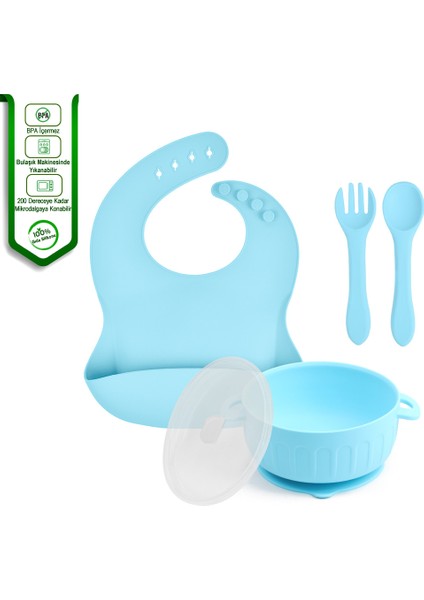 Silikon Beslenme Seti Vakumlu Silikon Mama Tabağı Ve Kasesi, Silikon Çatal Ve Kaşık, Bardak /mavi indirimleri