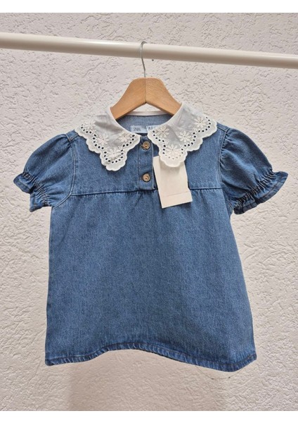 Dantel Yaka Kot Elbise Denim