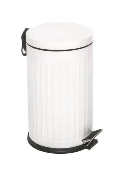 16 Litre Vitange Çizgili Beyaz Pedallı Çöp Kovası-Metal Çöp Kovası