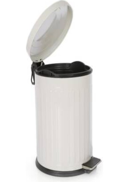 16 Litre Vitange Çizgili Beyaz Pedallı Çöp Kovası-Metal Çöp Kovası fiyatları