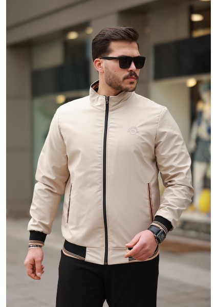 Mevsimlik Erkek Mont & Ceket Nakış Armalı Krem