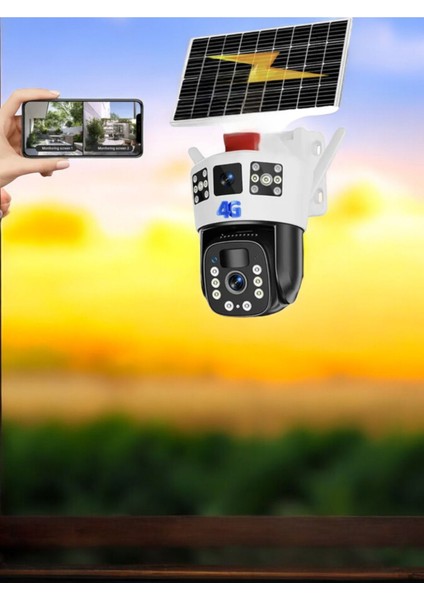 Apprise 4K Çift Lensli Güneş Enerjili Güvenlik Kamerası, 4g Sım Kartlı, 360° Ptz,gece Görüşlü