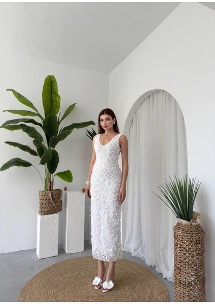 Kren Gül Detaylı Elbise