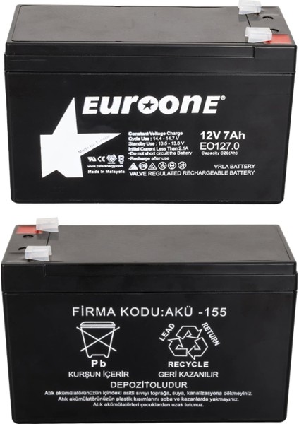Euroone EO127.0 12 Volt - 7 Amper Akü (150 x 65 x 90 Mm) (4887) fiyatları