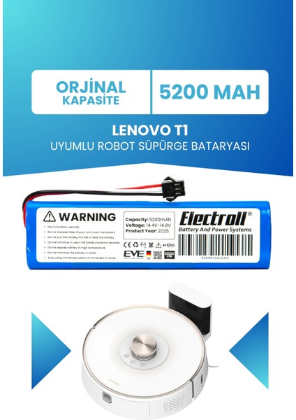Lenovo T1 Uyumlu Batarya (Orjinal Kapasite) 5200MAH Pil Robot Süpürge Bataryası Değişimi