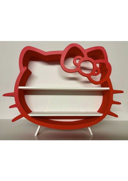 Dekoratif Hello Kitty Kesimli Masa Şifonyer Süsü - Kırmızı Kasa - Kırmızı Fiyonk
