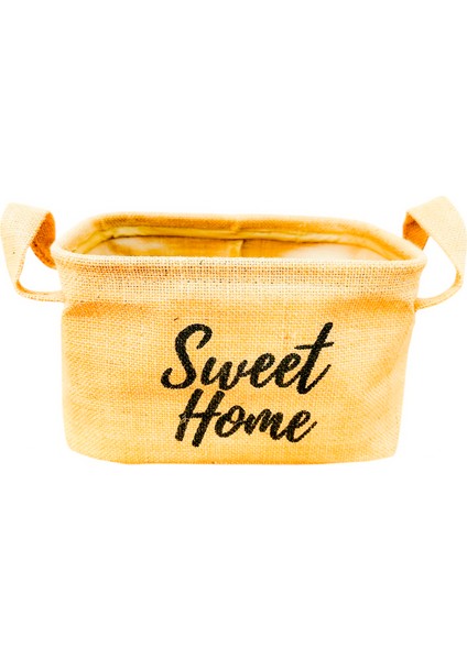 Sweet Home Jüt Hasır Ev Düzenleyici Mutfak Banyo Salon Sepeti Katlanır Sıvı Korumalı Küçük