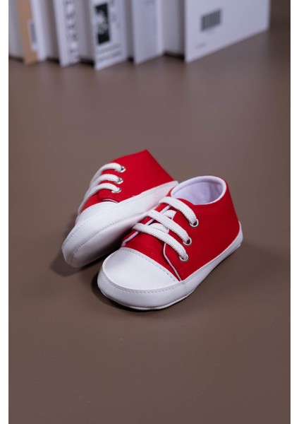 Bağcıklı Unisex Bebek Ilk Adım Ayakkabısı Kırmızı
