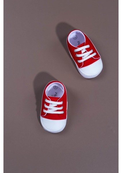 Bağcıklı Unisex Bebek Ilk Adım Ayakkabısı Kırmızı