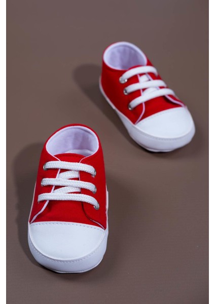 Bağcıklı Unisex Bebek Ilk Adım Ayakkabısı Kırmızı