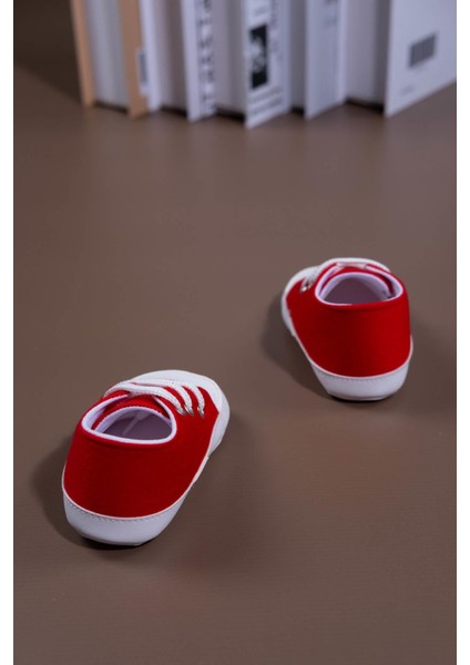Bağcıklı Unisex Bebek Ilk Adım Ayakkabısı Kırmızı